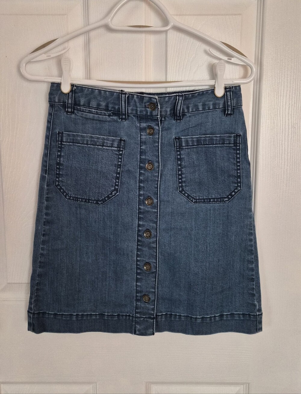 Club Monaco Button-Front Denim Skirt - Blue